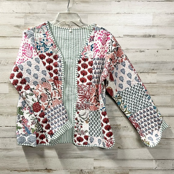 Handmade Boho Block Print Reversible Quilted Textured Patchwork Coat - Picture 2 of 9